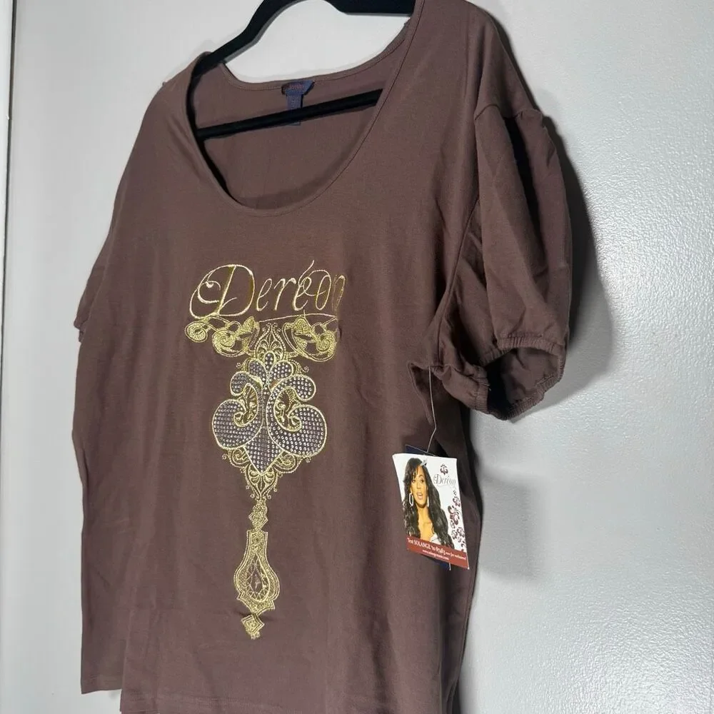 NWT Dereon Brown Gold Logo Rhinestone Y2K Glam